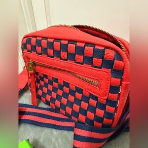 Red and Blue Woven Leather Crossbody Bag